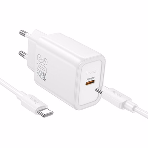 Phone Laadija Hoco USB C QC PD 30W + Kaabel USB C to USB C N62 valge