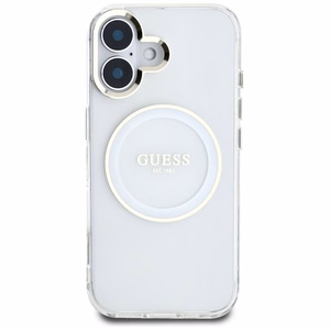 Guess IML Metal Colored Circle Classic Logo MagSafe ümbris jaoks iPhone 16 - valge
