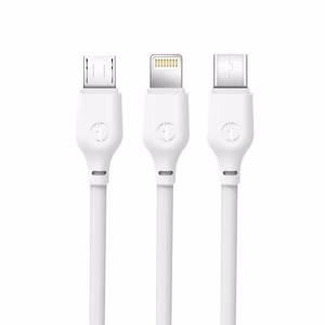 Кабель XO NB103 3-в-1 USB-A с разъёмами Lightning, USB-C и Micro-USB, 1 м, 2,1 А — белый