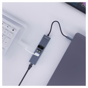 Savio AK-57 USB-C – 3x USB-A jaotur RJ-45 gigabiti Etherneti adapteriga, 5000 Mbit/s, hall