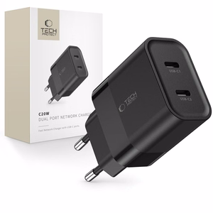 Tech-Protect C20W laadija 2x USB-C PD 20W - must