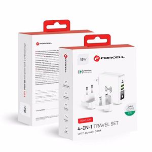 Multifunction laadija Forcell F-Energy 4in1 2 x USB A + USB C 15W + akupank 8000mAh + juhtmevaba charging valge