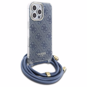 Guess Crossbody Cord 4G Print Ümbris with Lanyard jaoks iPhone 16 Pro - sinine