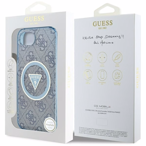 Guess IML Metal Glitter 4G Circle Triangle MagSafe Ümbris jaoks iPhone 16e - Sinine