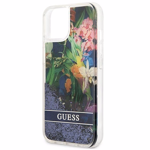 Guess GUHCP13SLFLSB iPhone 13 mini 5.4" синий/синий жёсткий чехол Flower Liquid Glitter