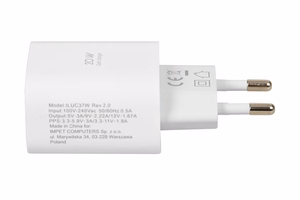 Seinaäärne laadija iBOX C-37 GaN PD20W, valge