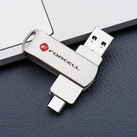 Pendrive 64GB USB 3.2 Gen 1 (USB A / USB C) Forcell F-Data Metal Duo hõbedane