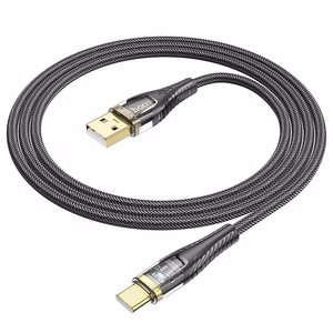 Kaabel USB A to USB C Hoco 2,4A 1,2 m U121 must läbipaistev