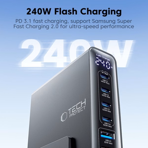 Tech-Protect DC240W-GAN 6 pordiga laua laadija PD 240W / QC3.0 must