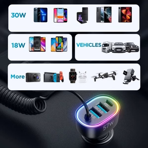 Autolaadija Joyroom "JR-CL20" must 57W (1xPD / 1xQC3,0 / LED valgustusega) + "Lightning" kaabel 160cm