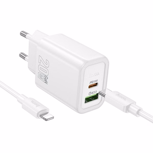 Phone Laadija Hoco USB A + USB C QC3.0 PD 3A 20W + Kaabel USB C to Lightning N61 valge