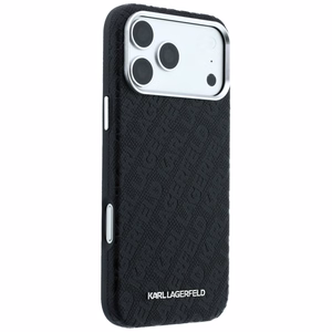 Karl Lagerfeld Grained Allover Logo Metal Elongated MagSafe ümbris iPhone 18 Pro / 17 Pro jaoks, must
