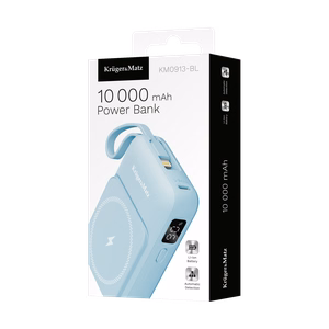 Krüger&Matz magnetiline juhtmevaba akupank koos kaabliga, 10000 mAh, sinine