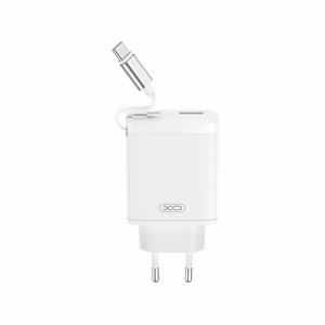 XO wall laadija CE31 1x USB 1x USB-C 30W valge with retractable USB-C kaabel
