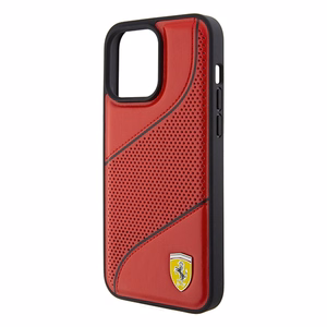 Ferrari Perforated Waves Metal Logo ümbris jaoks iPhone 15 Pro - punane