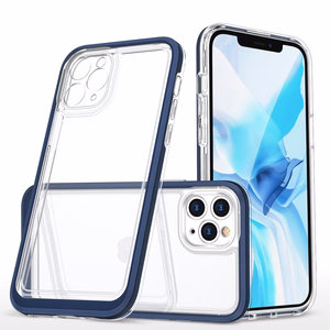 Läbipaistev 3in1 ümbris iPhone 11 Pro Max sinise raamiga geelikatte jaoks
