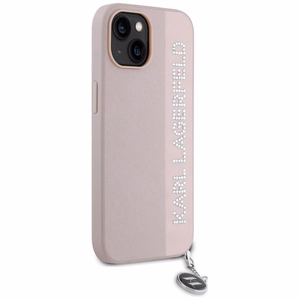 Karl Lagerfeld Saffiano Rhinestones & Charm ümbris jaoks iPhone 15 / 14 / 13 - roosa