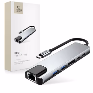 Tech-Protect HB02 HUB Adapter 6in1 USB-C + USB2.0 + USB3.0 + HDMI 4K 30Hz + RJ45 + PD100W - hall