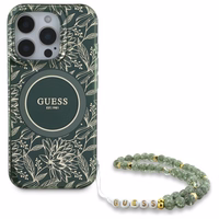Guess IML Flowers Allover Electro With Pearl Strap MagSafe ümbris jaoks iPhone 16 Pro Max - roheline