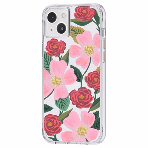 Rifle Paper Clear ümbris seadmele iPhone 14 Plus, kuldset tooni kaunistusega, Rose Garden mustriga