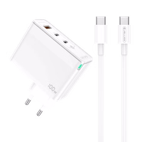 JELLICO seinalaadija C118 GaN PD 100W 2xUSB-C + 1xUSB QC3.0 + kaabel USB-C - USB-C Valge