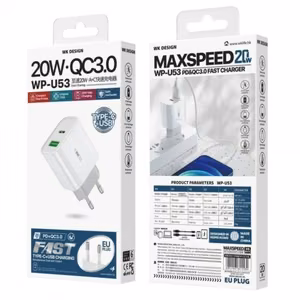 Laadija WK Design WP-U53 valge 20W (USB-A / USB-C) + USB-A / Lightning kaabel