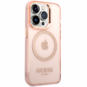 Guess GUHMP14XHTCMP iPhone 14 Pro Max 6.7" roosa/roosa hard ümbris kuldne Outline Translucent MagSafe