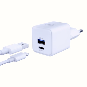 Valge 3mk Hyper GaN võrgulaadija, 20 W, QC4+/PD/PPS, USB 1A1C, EL