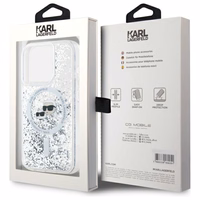 Karl Lagerfeld Liquid Glitter Karl & Choupette Head Magsafe Ümbris jaoks iPhone 15 Pro Max - Clear