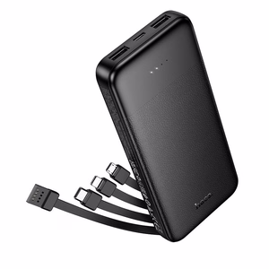 Akupank Hoco 10000 mAh 2A nelja sisseehitatud kaabliga USB A + USB C + Lightning + Micro USB J163 must