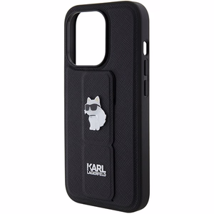 Karl Lagerfeld Gripstand Saffiano Choupette Pins ümbris jaoks iPhone 15 Pro - must