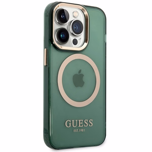 Guess GUHMP14LHTCMA iPhone 14 Pro 6.1" green/khaki hard case Gold Outline Translucent MagSafe