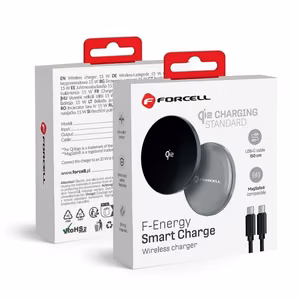 Juhtmevaba laadija Forcell F-Energy Smart Charge USB C Qi2 15W compatible with MagSafe, with detachable kaabel 1,5 m hõbedane