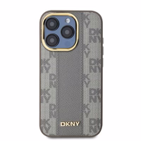 DKNY Leather Checkered Mono Pattern MagSafe iPhone 15 Pro Max Ümbris - Beige