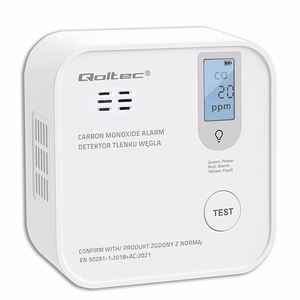 Qoltec 52577 Juhtmevaba vingugaasi (CO) andur akuga | anduri tööiga 10 aastat | alarm 85dB | LED
