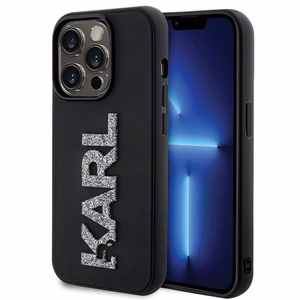 Karl Lagerfeld 3D Rubber Glitter Logo ümbris jaoks iPhone 15 Pro Max - must