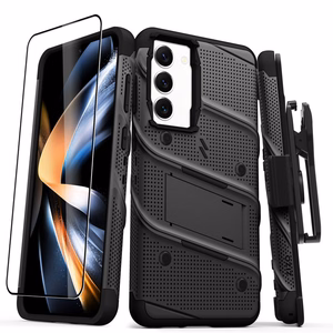 ZIZO BOLT Series tugevdatud ümbrise komplekt Samsung Galaxy S23+ jaoks, 9H ekraanikaitse, sisseehitatud tugijala ja vööklambriga hoidikuga, must