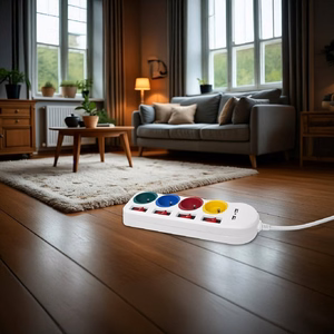 Maclean power strip, extender 4 sockets + 2xUSB, with switches, 250VAC/10A, 2.1A 5V, 1.5m, white, MCE229 W