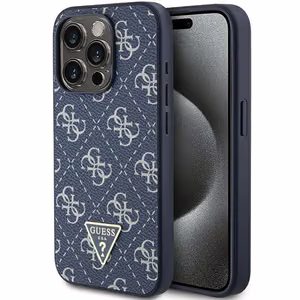 Guess 4G Triangle Metal Logo ümbris jaoks iPhone 15 Pro - sinine