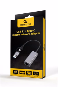 Gembird A-USB3AC-LAN-01 USB 3.1 + type-C Gigabit network adapter, space hall