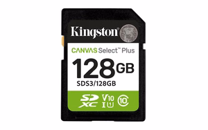 Kingston memory card 128GB SDXC Canvas Select Plus Gen3 150MB/s C10 UHS-I U1 V10