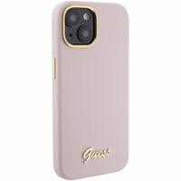 Guess Silicone Script Metal Logo & Frame ümbris jaoks iPhone 15 - roosa