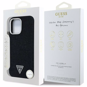 Guess Denim Triangle Logo MagSafe ümbris jaoks iPhone 16 Pro - must
