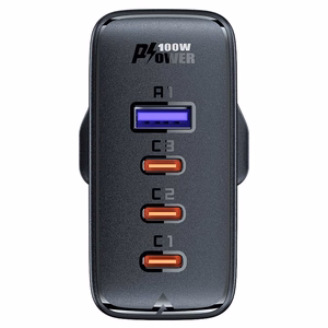 Fast Laadija GaN UK 100W Power Delivery 3x USB C 1x USB - must