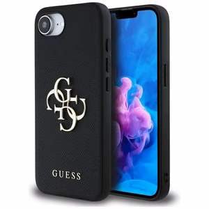 Guess PU Grained 4G Metal Logo ümbris jaoks iPhone 16e - must