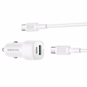Borofone Автомобильное зарядное устройство BZ34B Cloud - USB + Type C - QC 3.0 PD 38W с кабелем Type C - Type C белый
