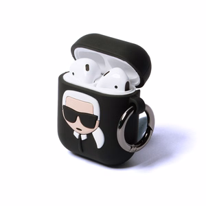 Karl Lagerfeldi silikoonist Ikonik ümbris AirPods 1/2 jaoks - must