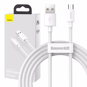 Baseus Simple Wisdom Data Cable Kit USB to Micro 2.1A (2PCS/Set) 1.5m Valge