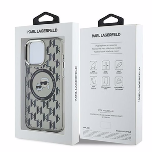 Karl Lagerfeld IML Monogram Karl & Choupette Head MagSafe iPhone 15 Pro Ümbris - must