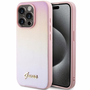 Guess Saffiano Iridescent Script ümbris jaoks iPhone 14 Pro Max - roosa
